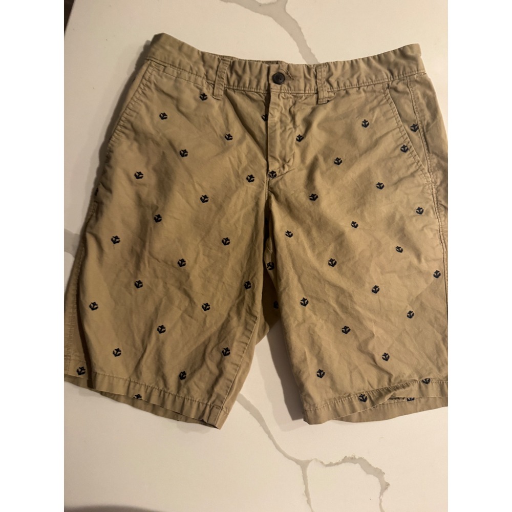 Gap Khakis Mens 31 Tan‎ Chino Shorts Navy Embroidered Anchor Nautical Classic